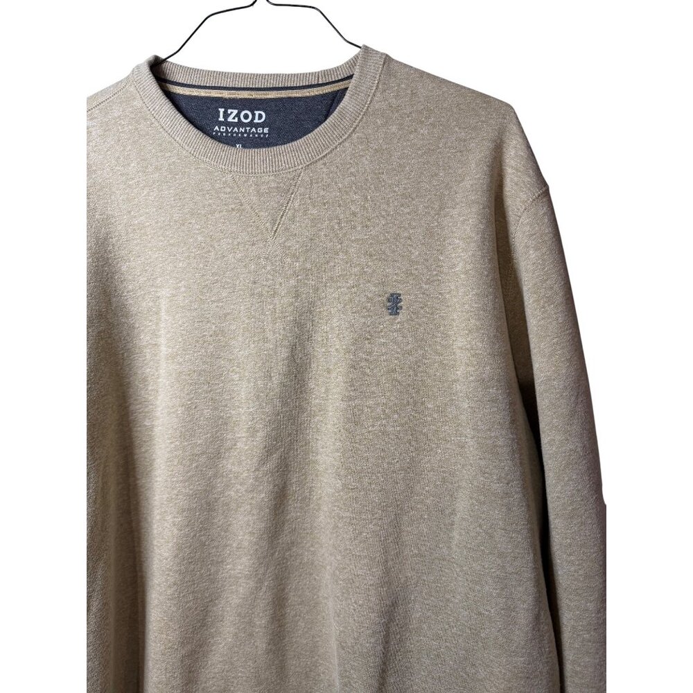 IZOD Advantage Mens XL‎ Crewneck Fleece Sweater Tan Classic Performance Pullover